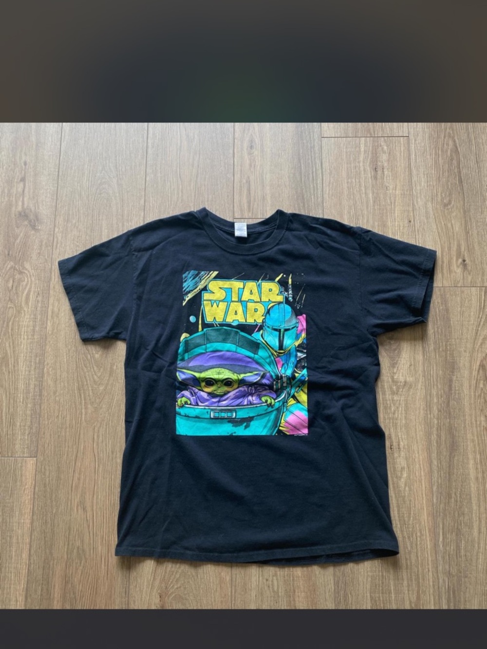 Vintage Star Wars Black Short Sleeve Tee with Neon Graphic